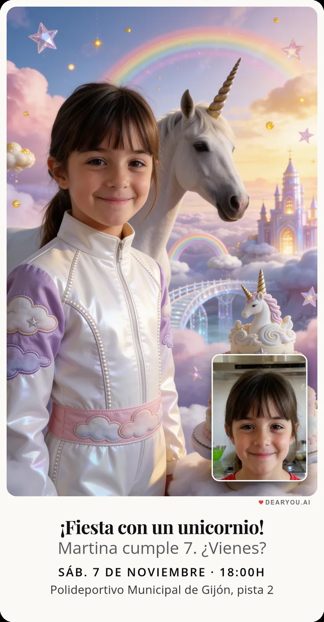 Invitación de Unicornio mágico, estilo realista